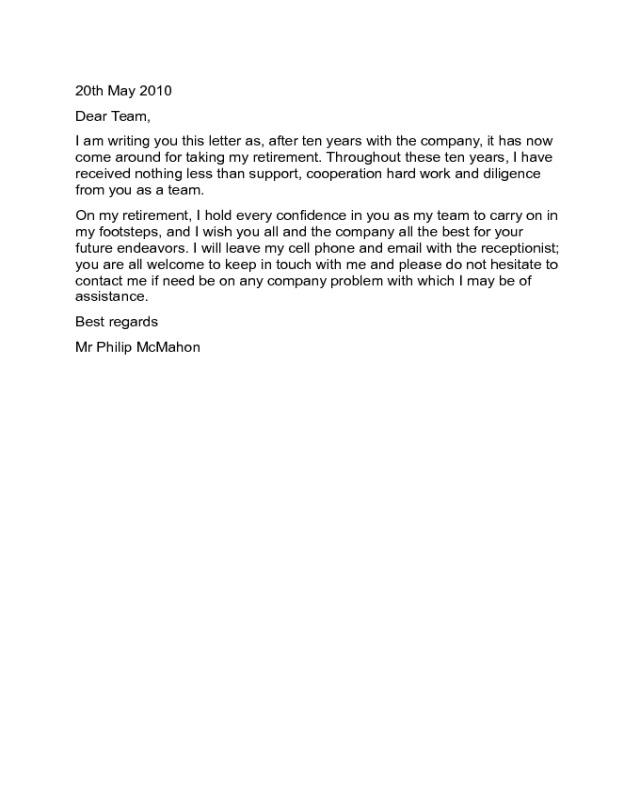 Manager Goodbye Letter Sample