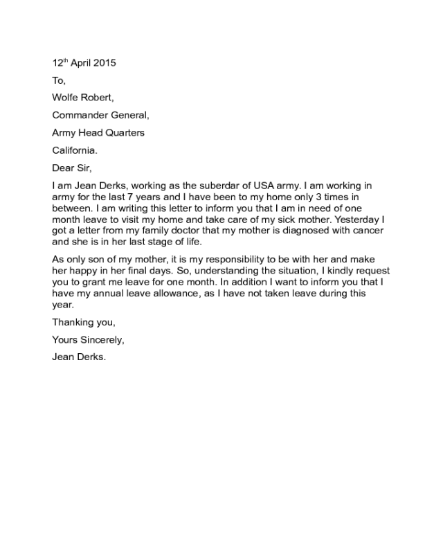 Military Leave Letter Sample Edit Fill Sign Online Handypdf