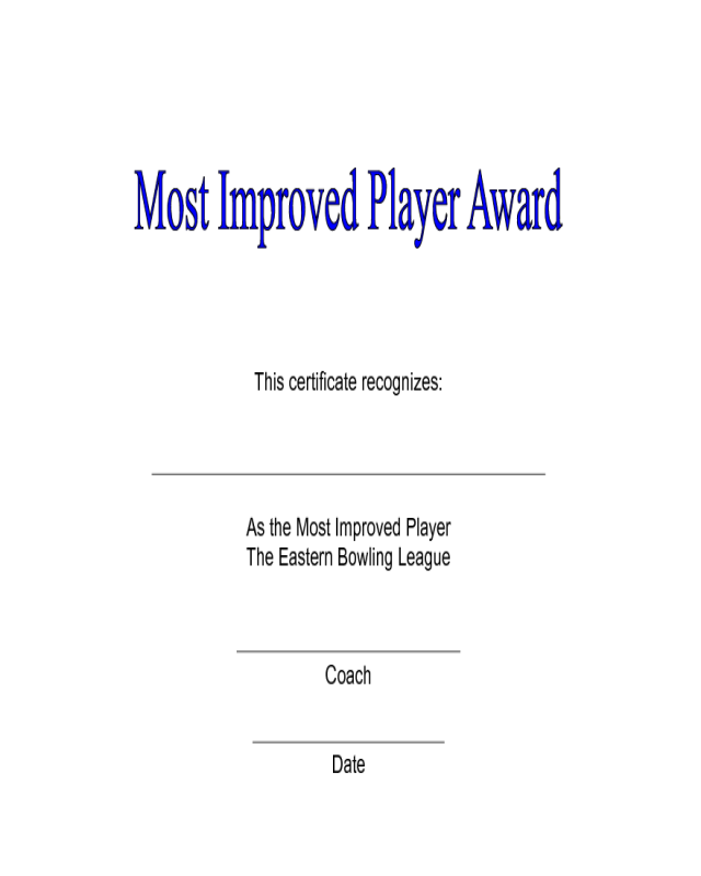 Most Improved Player Award Certificate
