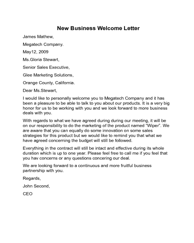 New Business Welcome Letter Sample - Edit, Fill, Sign ...