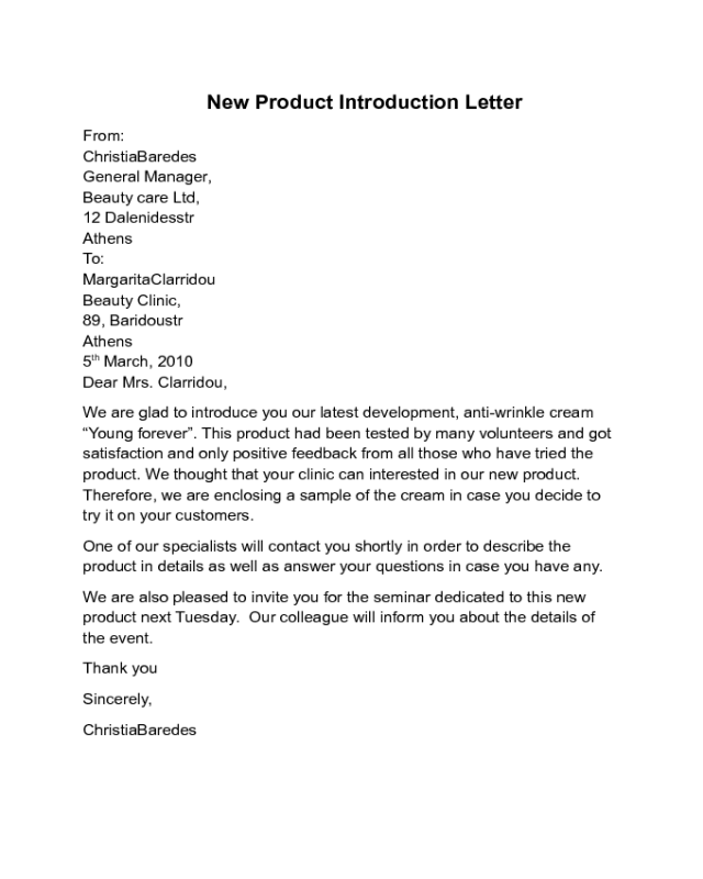 New Product Introduction Letter Sample