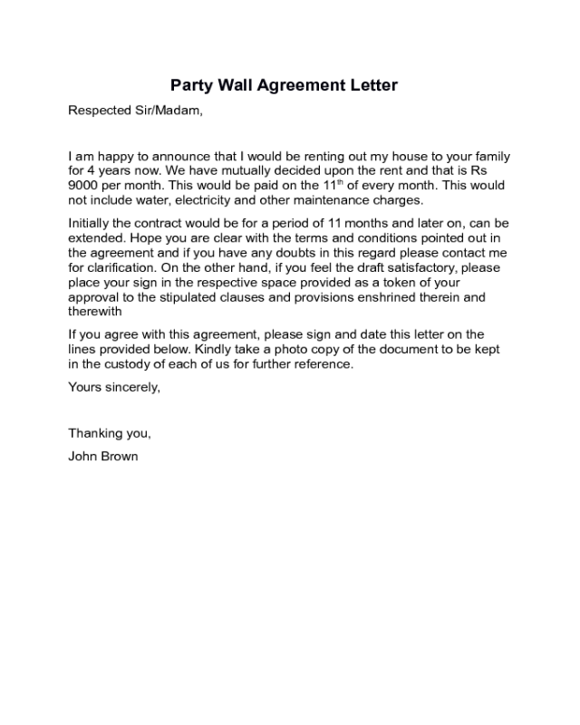 Party Wall Agreement Letter Sample