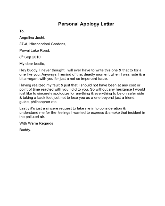 Personal Apology Letter Sample