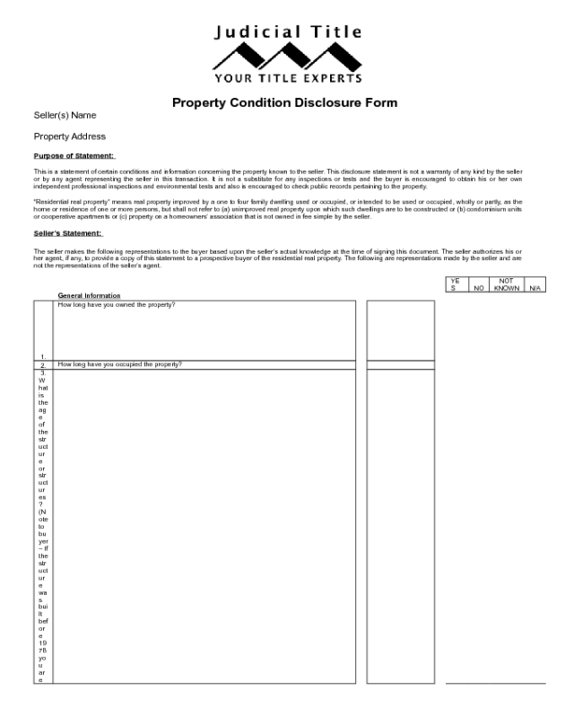 Property Condition Disclosure Statement Form