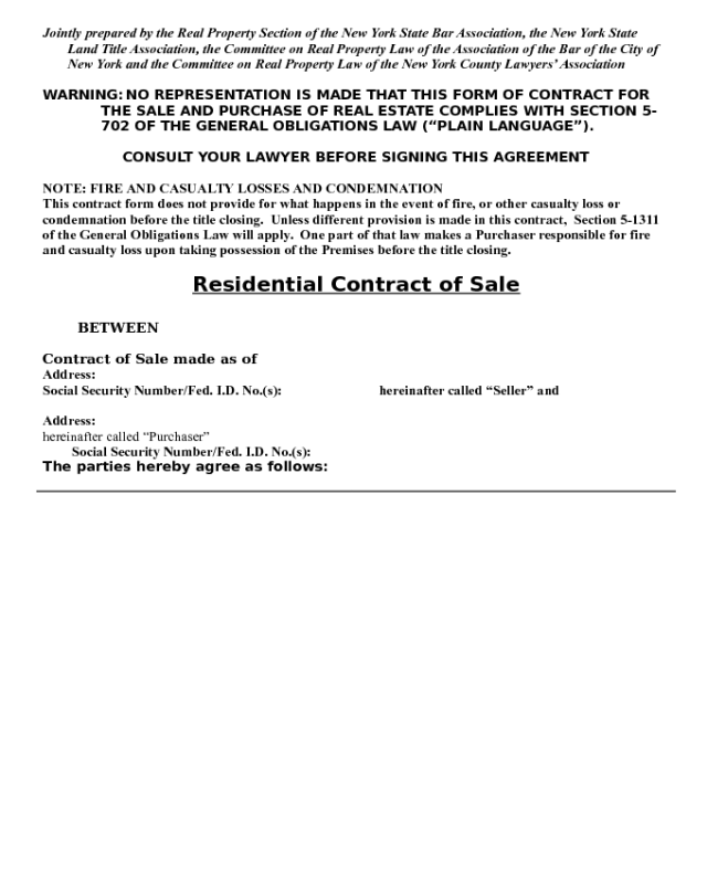 Residential Contract of Sale Template