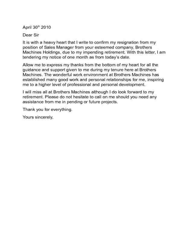 Retirement Letter Of Resignation Template from handypdf.com