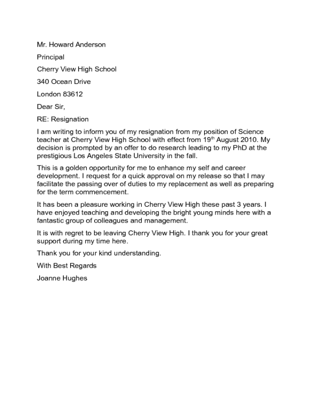 Resignation Letter To Principal Sample Edit Fill Sign Online Handypdf