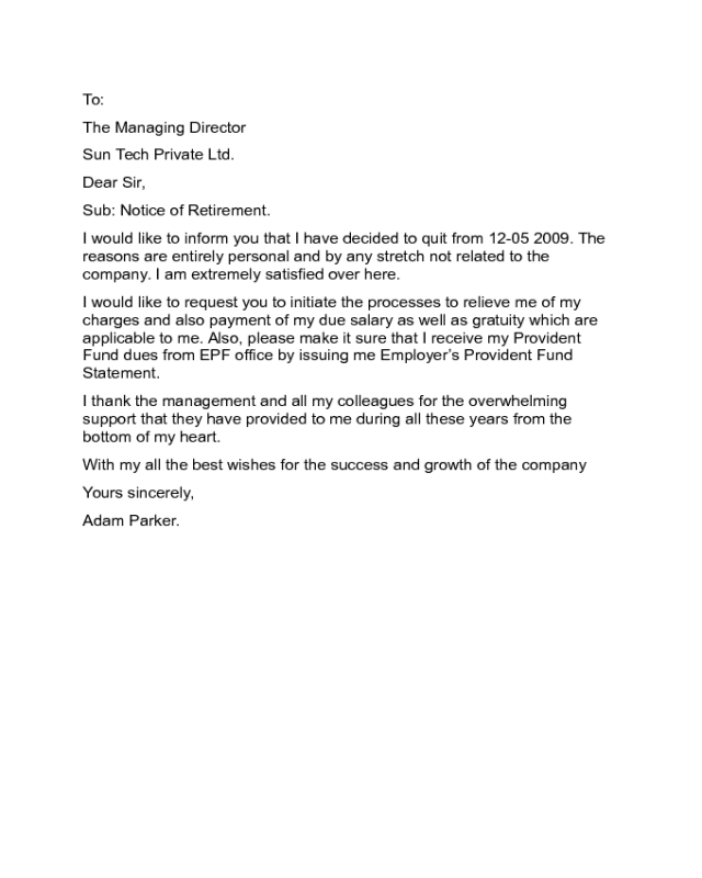 Retirement Announcement Letter Sample