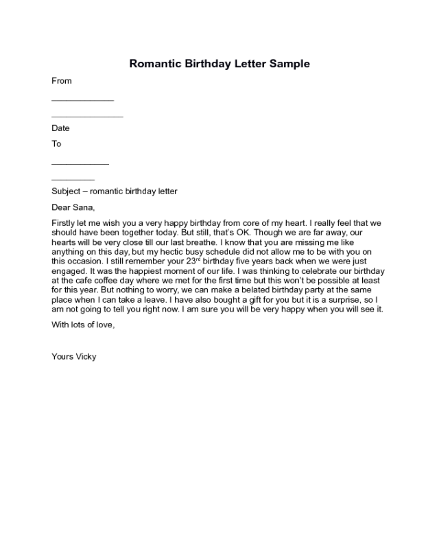 Romantic Birthday Letter Format