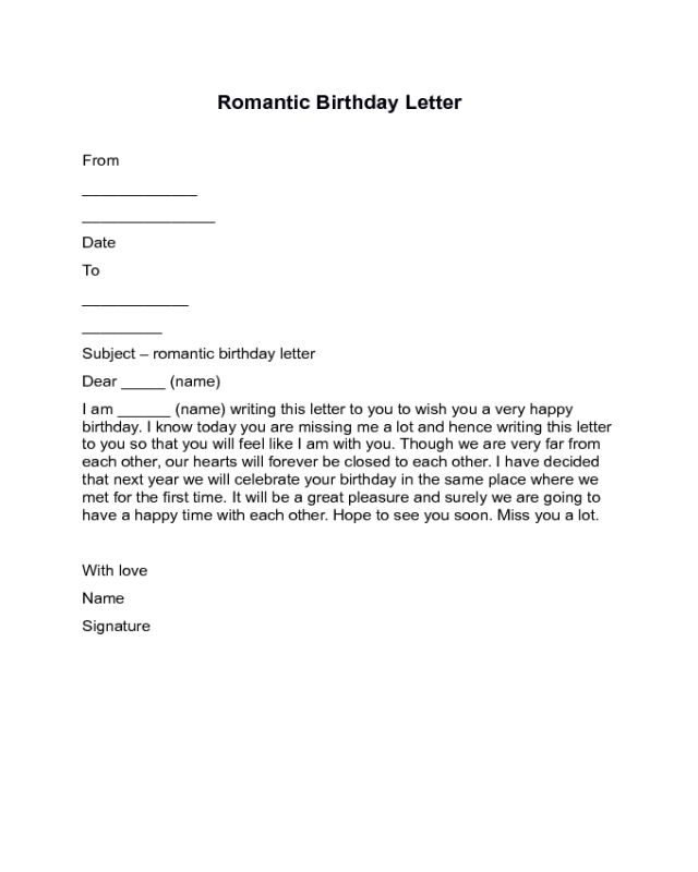 Romantic Birthday Letter Sample