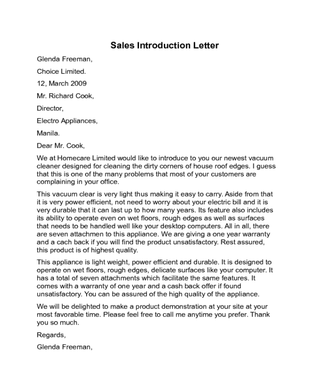 Sales Introduction Letter Sample Edit Fill Sign Online Handypdf