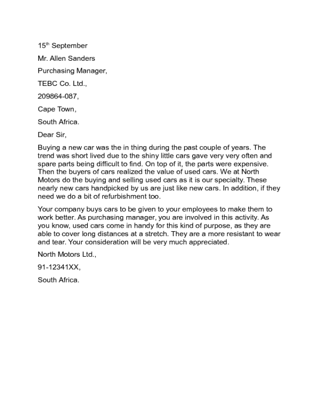 Sample Letter For Selling A Car Pdf