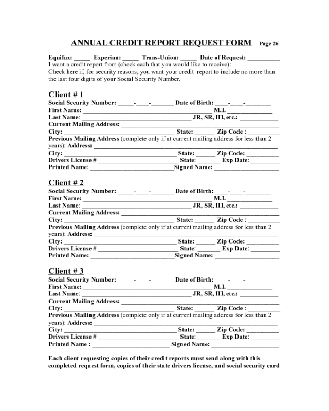 Sample Annual Credit Report Request Form