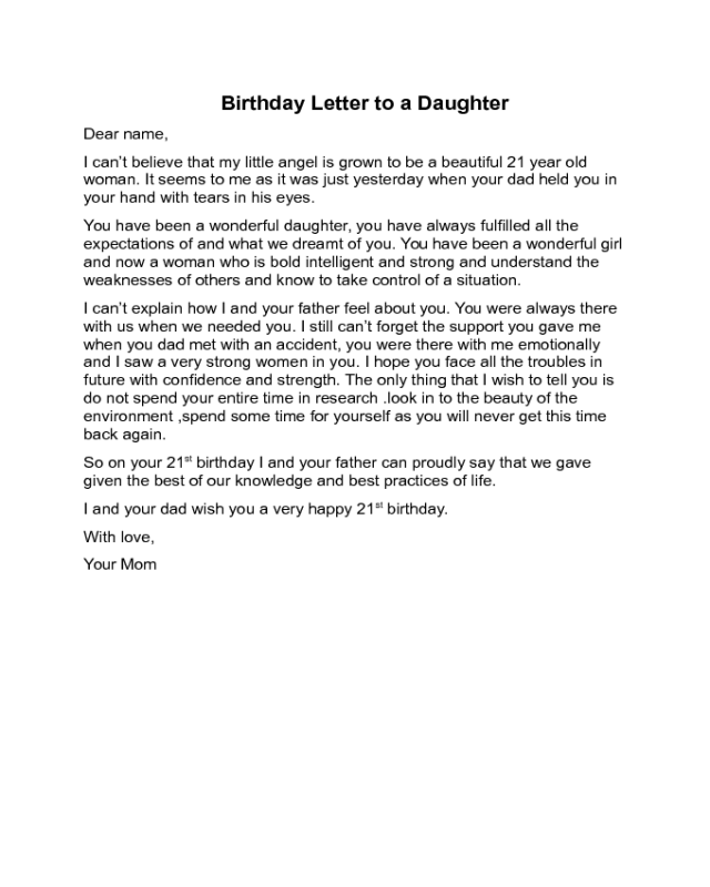Sample Birthday Letter to a Daughter