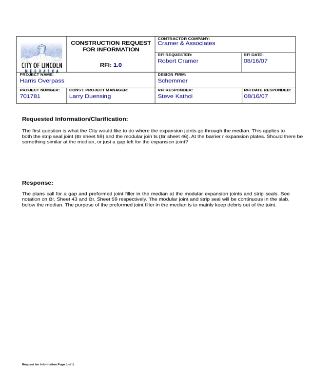 Sample Construction Request for Information