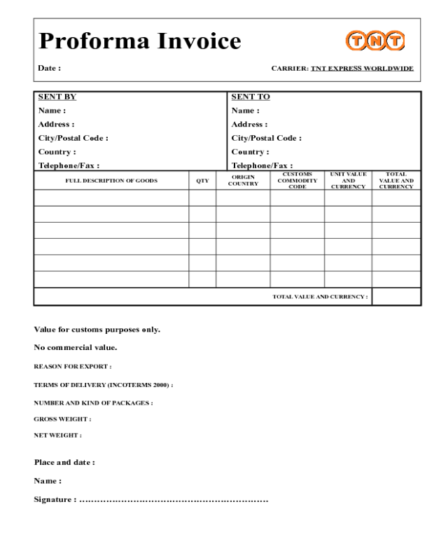 Sample Proforma Invoice Template Edit Fill Sign Online Handypdf