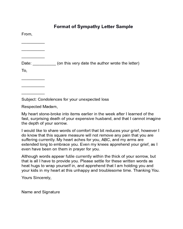 Sample Sympathy letter Template