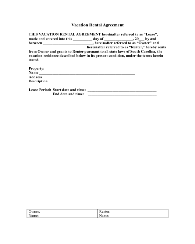 Sample Vacation Rental Agreement Template