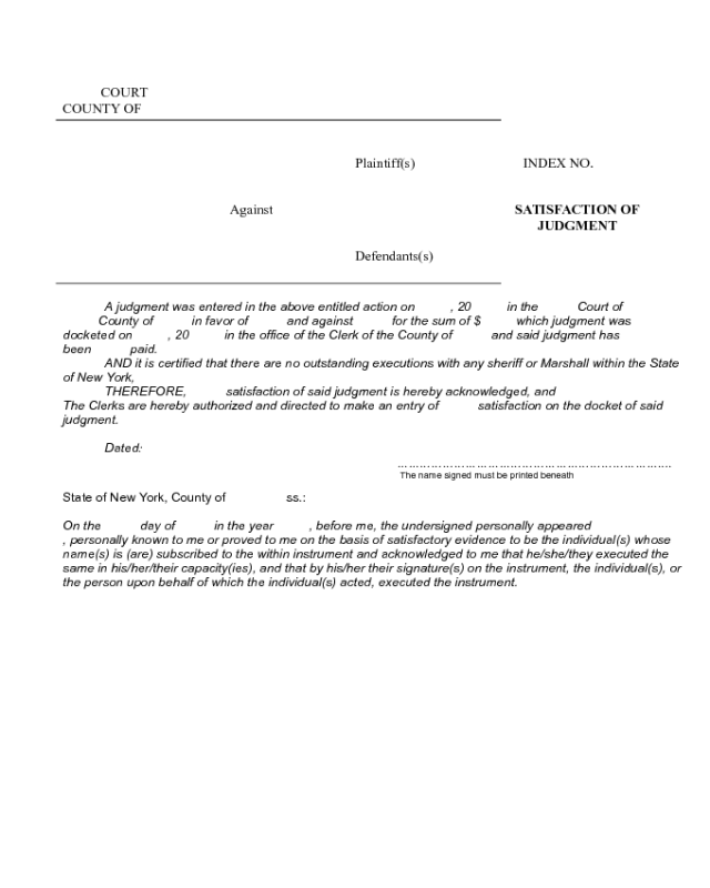 Satisfaction of Judgment Form