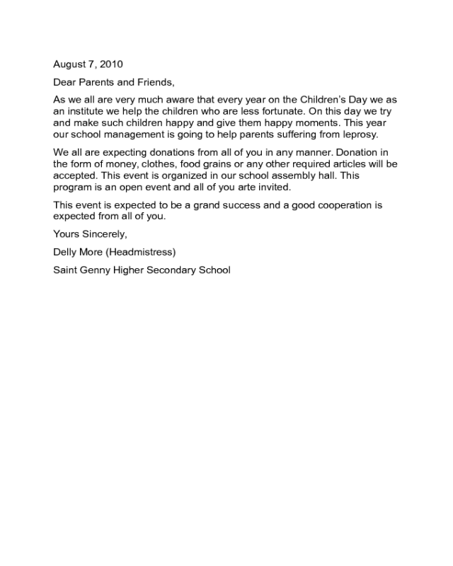 School Fundraising Letter Sample