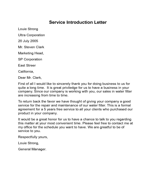 Service Introduction Letter Sample