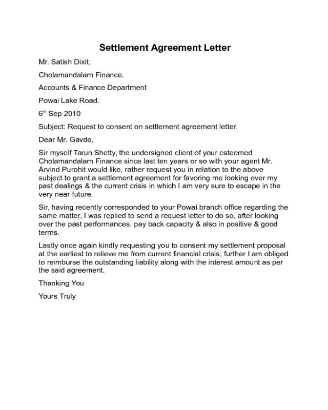 Settlement Agreement Letter Sample