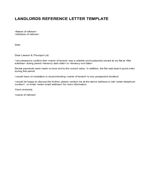 Simple Landlord Reference Letter Template