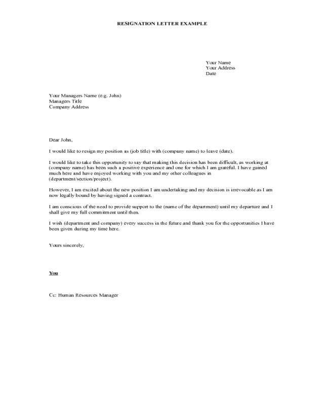 Simple Resignation Letter Form