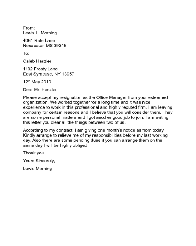 Letter simple resignation Simple Resignation