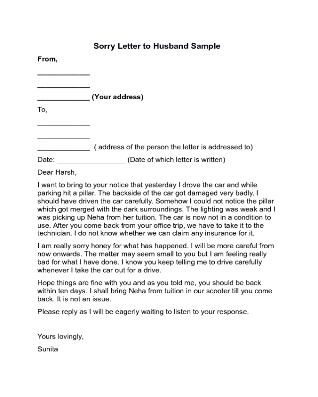 Sorry Letter to Husband Sample