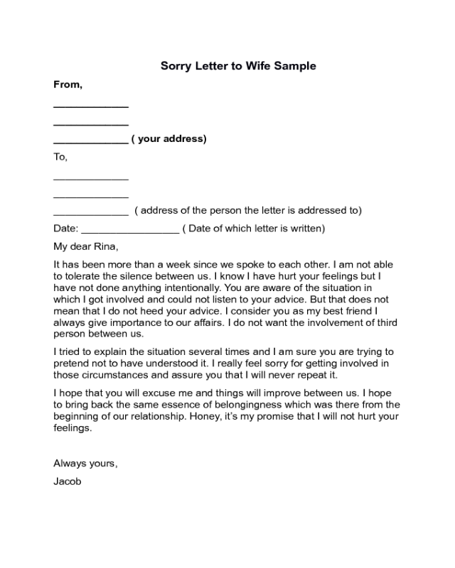 Sorry Letter to Wife Sample