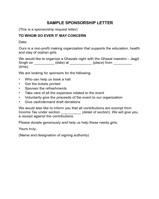 Sponsorship Letter Sample