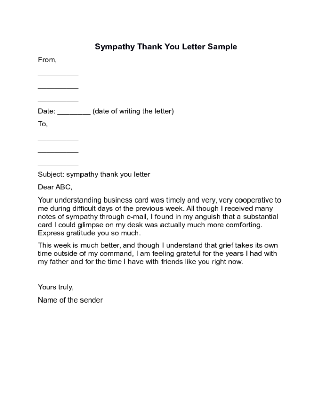Sympathy Thank You Letter Sample