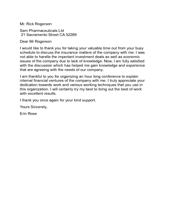 Thank You Letter to Employer Sample