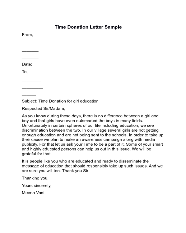 Time Donation Letter Sample