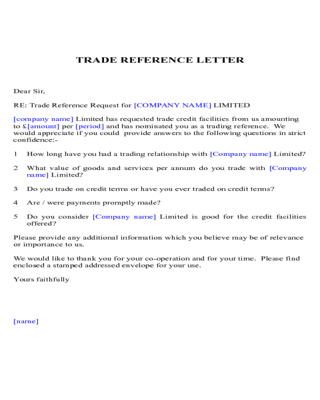 Trade Reference Letter Sample