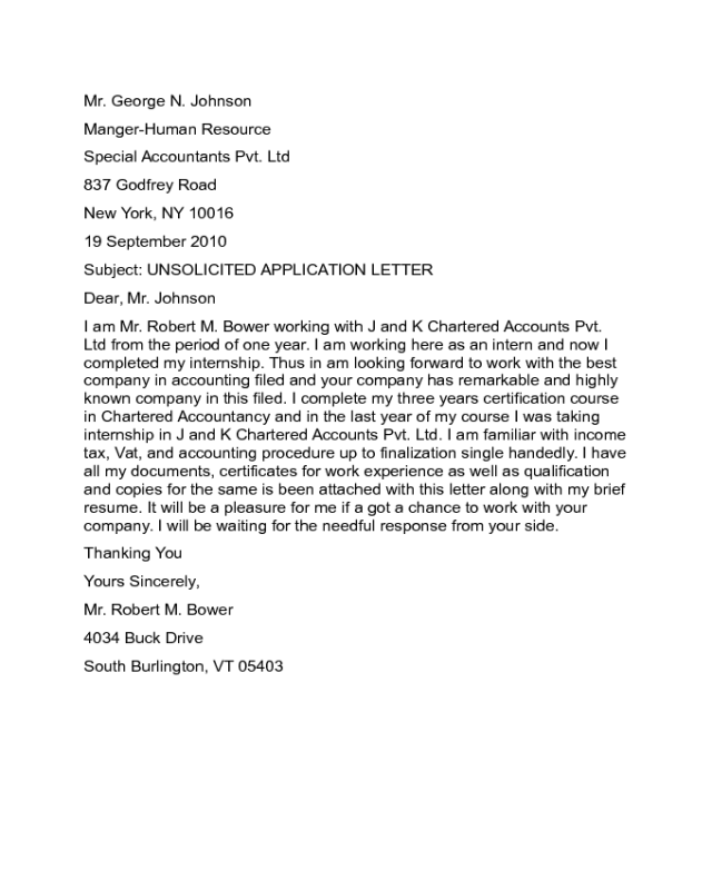 Choose The Best Cover Letter Opening For An Unsolicited Job   Unsolicited Application Letter Sample Page1 