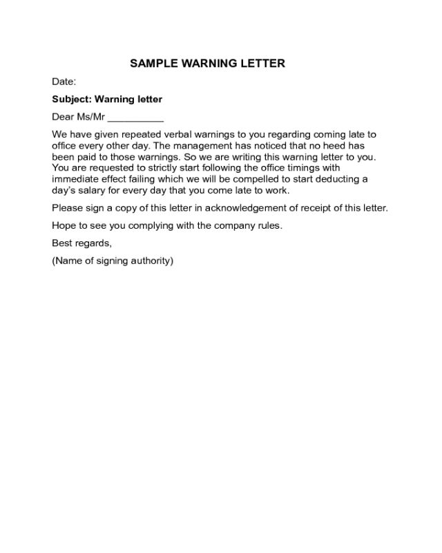 Warning Letter Sample