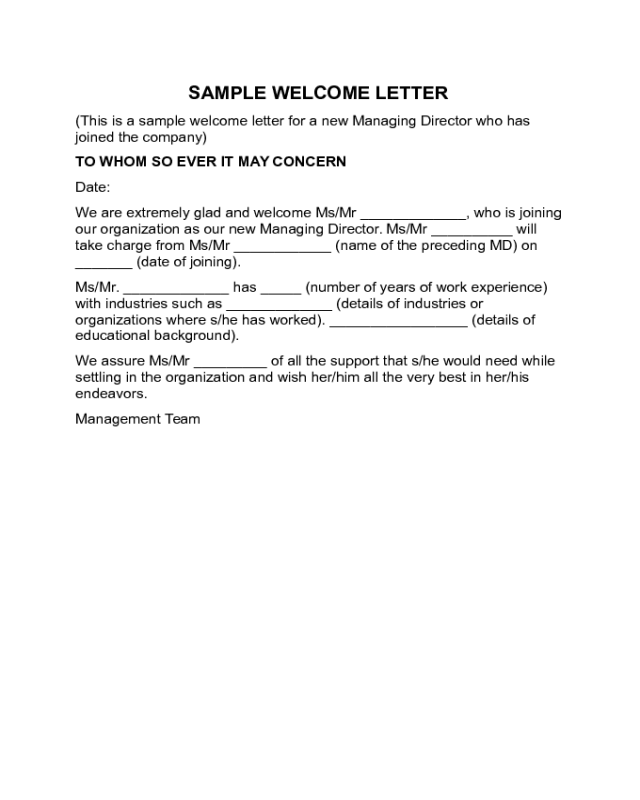 Welcome Letter Sample