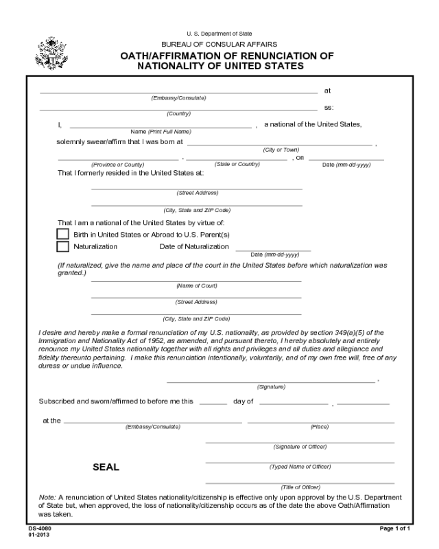 Form DS-4080