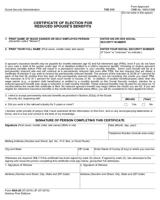 Form SSA-25