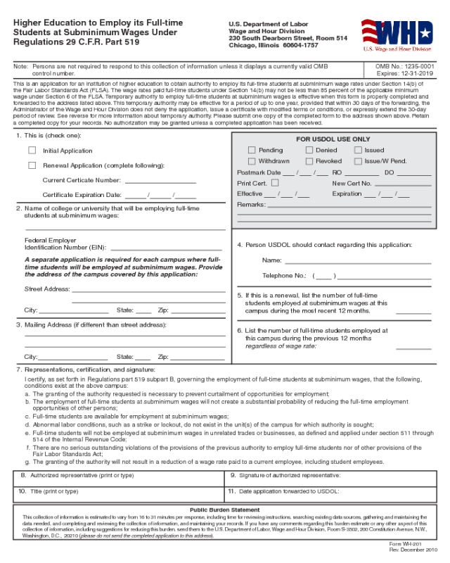 Form WH-201