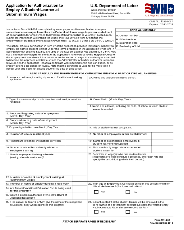 Form WH-205