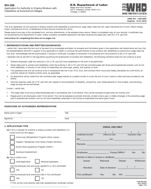 Form WH-226