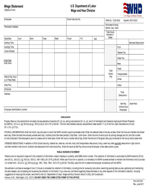 Form WH-501