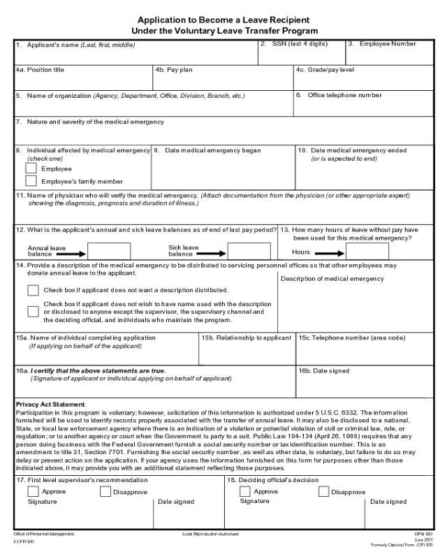 OPM Form 630