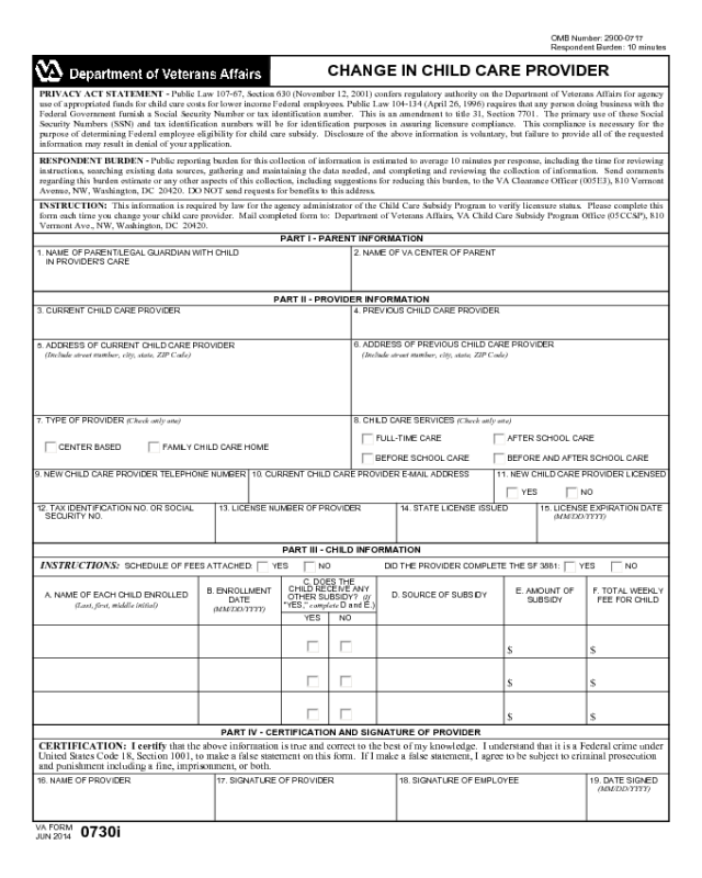VA Form 0730i