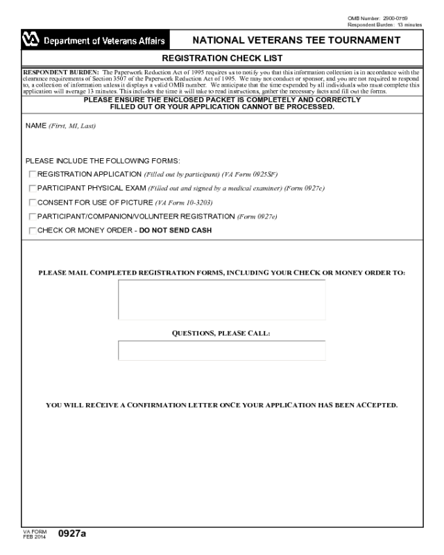 VA Form 0927a