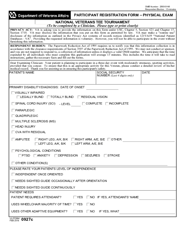 VA Form 0927c