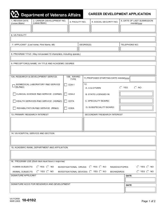 VA Form 10-0102